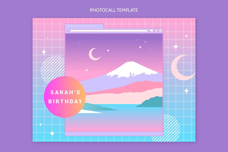 무료 Vector 그라디언트 복고풍 기화파 생일 포토콜