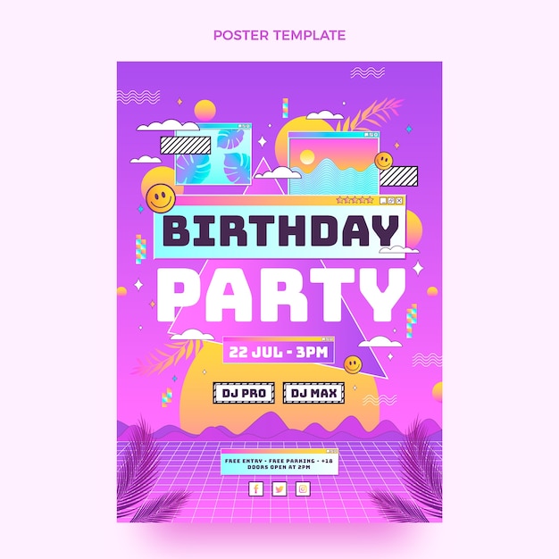 Vettore gratuito poster di compleanno sfumato retrò vaporwave