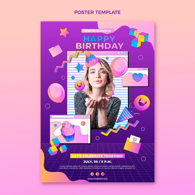Бесплатное векторное изображение Плакат на день рождения с градиентом в стиле ретро