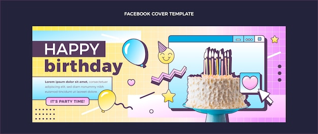 Free vector gradient retro vaporwave birthday social media cover