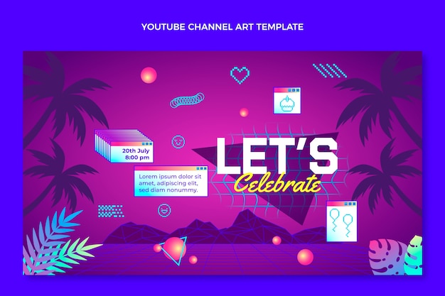 Gradient retro vaporwave birthday youtube channel art