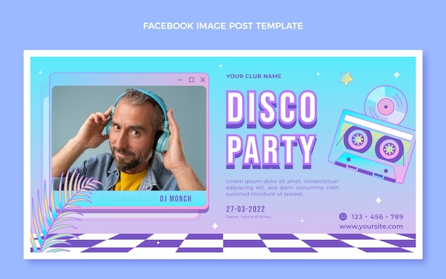 Vettore gratuito post su facebook sfumato retrò vaporwave discoteca party