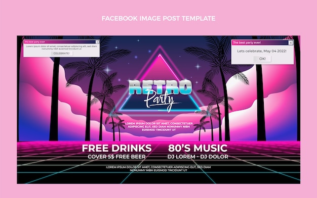 Vettore gratuito post su facebook sfumato retrò vaporwave discoteca party