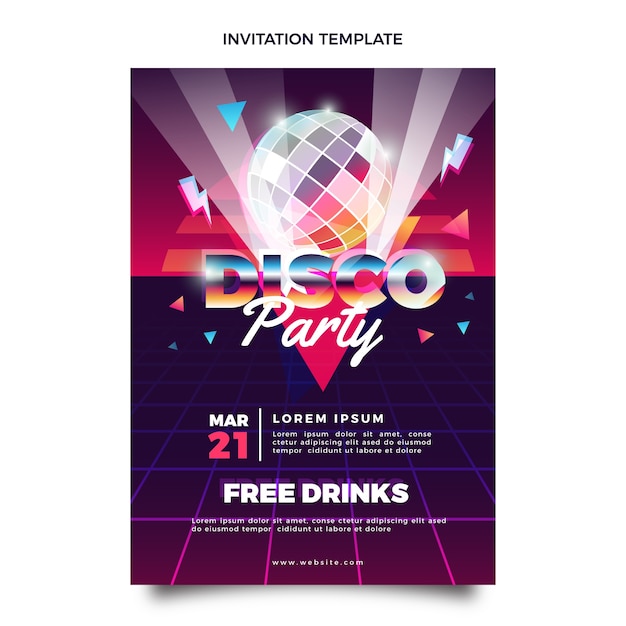 Free vector gradient retro vaporwave disco party invitation template