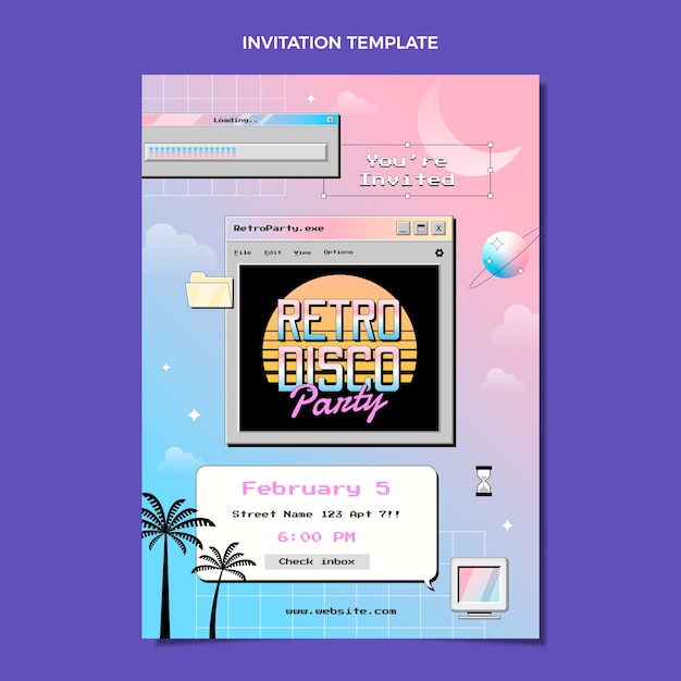 Free vector gradient retro vaporwave disco party invitation