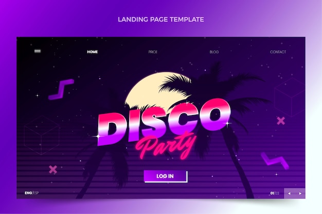 Free vector gradient retro vaporwave disco party landing page template