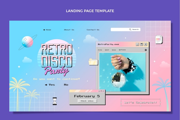 Free vector gradient retro vaporwave disco party landing page