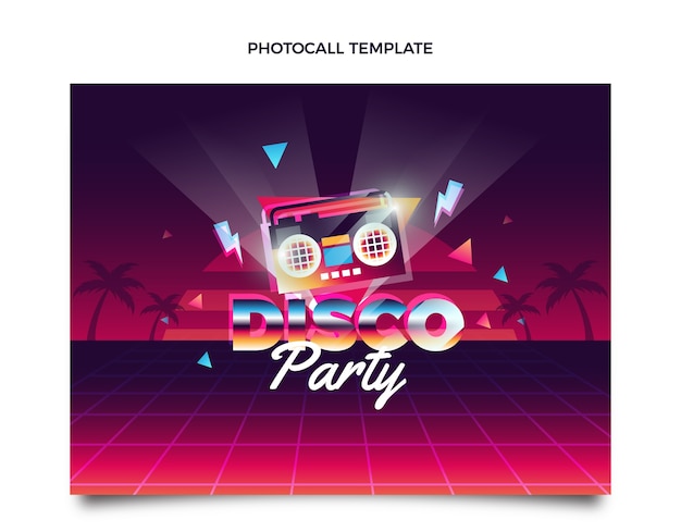 Free vector gradient retro vaporwave disco party photocall template