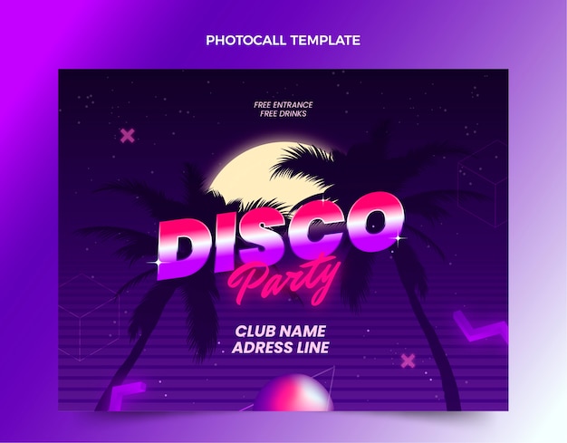 Free vector gradient retro vaporwave disco party photocall template