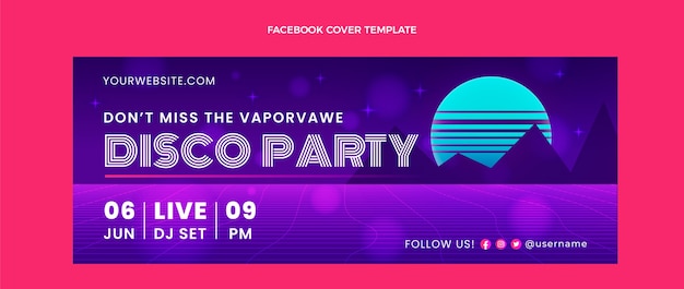 그라데이션 복고풍 vaporwave 디스코 파티 소셜 미디어 표지 템플릿