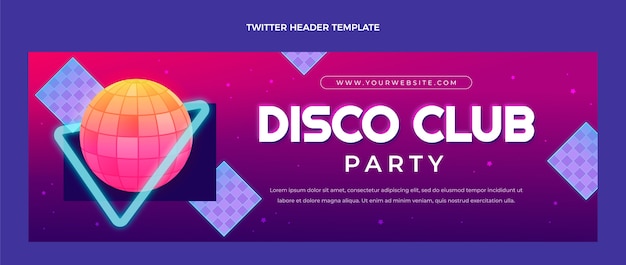 Бесплатное векторное изображение Заголовок твиттера для вечеринки с градиентной ретро-паровой волной
