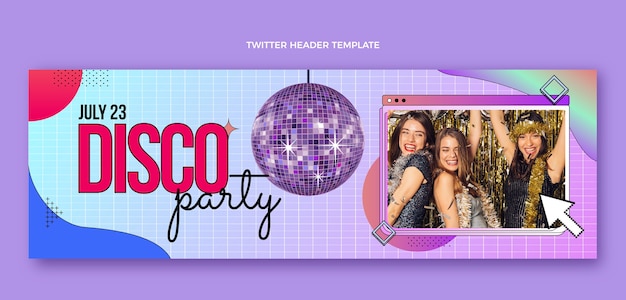 Gradient retro vaporwave disco party twitter header