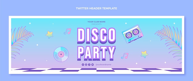 Gradient retro vaporwave disco party twitter header free vector, download for vector, free to download, free illustration, download free vector