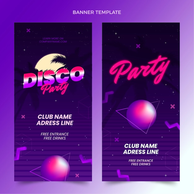 Vettore gratuito set di banner verticali sfumati per feste in discoteca vaporwave retrò