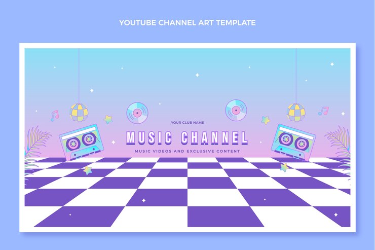 무료 Vector 그라데이션 복고풍 vaporwave 디스코 파티 youtube 채널 아트