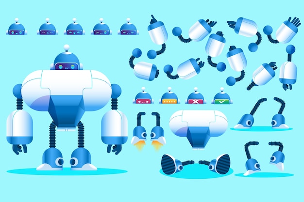 Free vector gradient robot character constructor illustrations