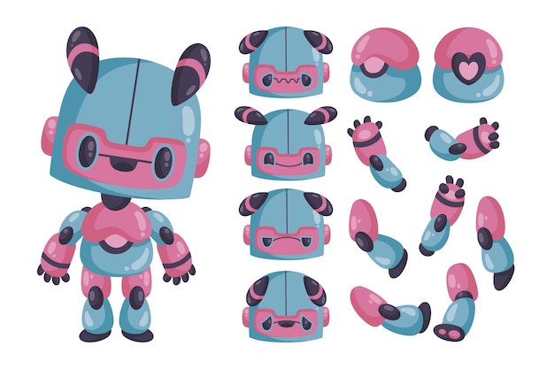 Free vector gradient robot character constructor illustrations