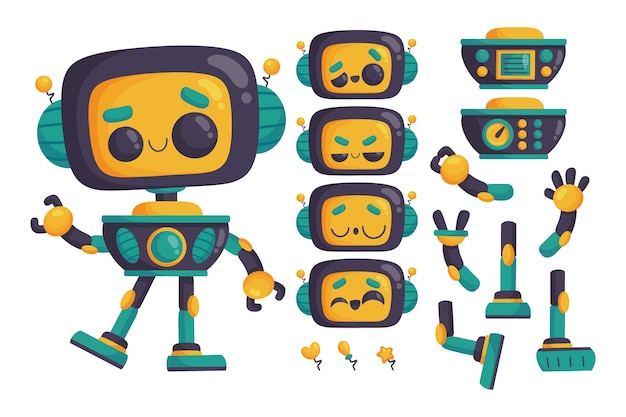 Free vector gradient robot character constructor illustrations