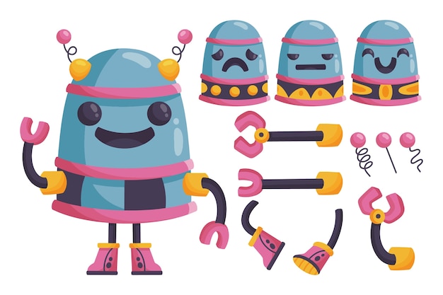 Free vector gradient robot character constructor illustrations