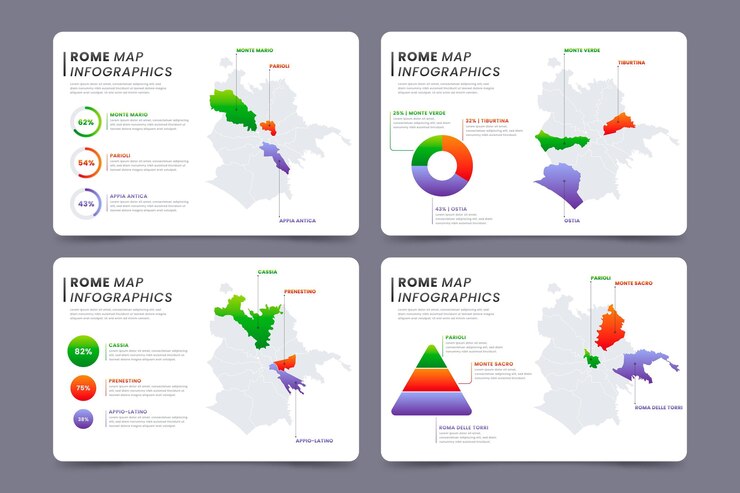 Free Vector gradient rome map infographics