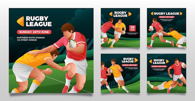 Free vector gradient rugby players instagram posts