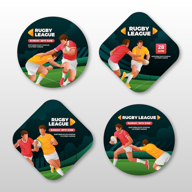 Free vector gradient rugby players labels template