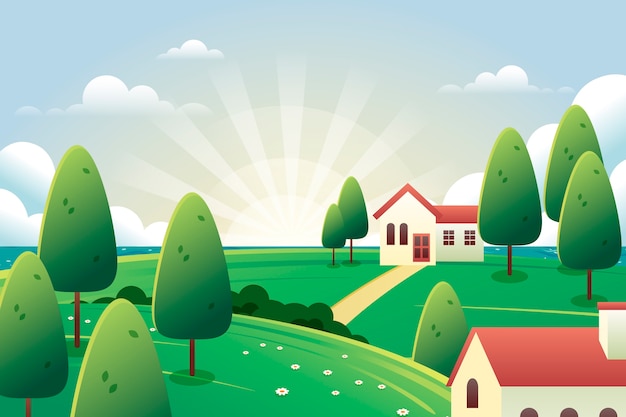 Free vector gradient rural landscape background