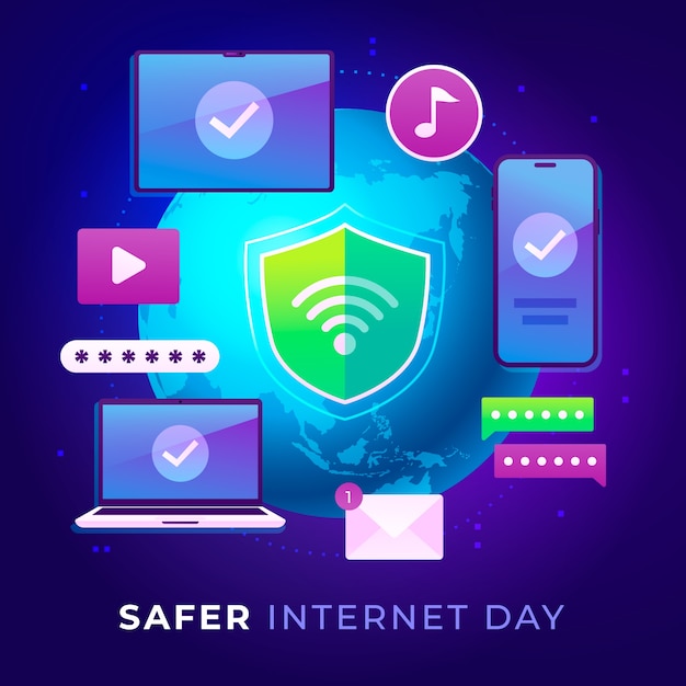 Free vector gradient safer internet day illustration