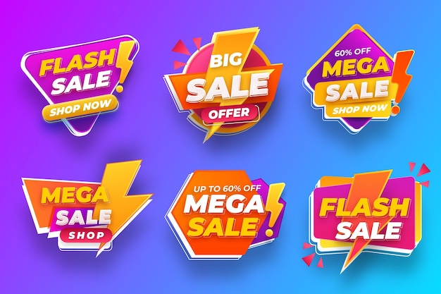 Gradient sale badge and labels set