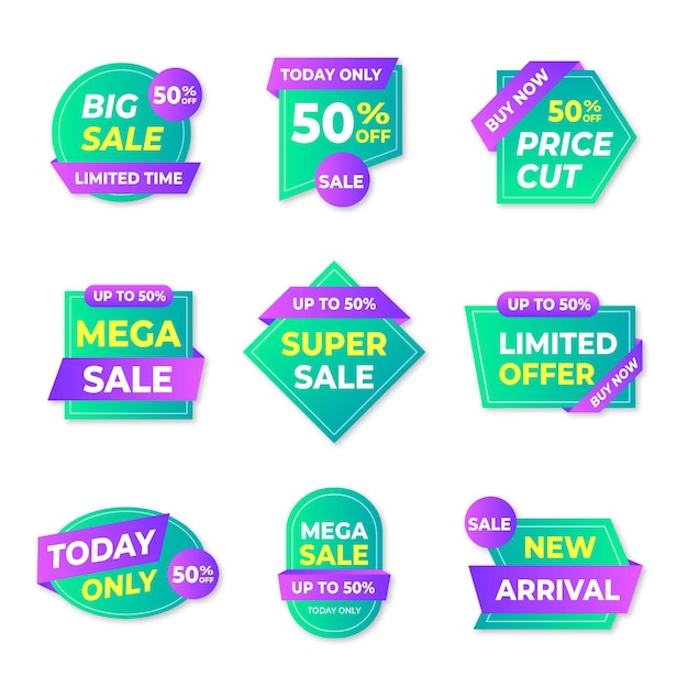 Бесплатное векторное изображение Коллекция значков градиентной распродажи