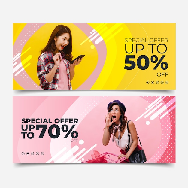 Gradient sale banners set with photo