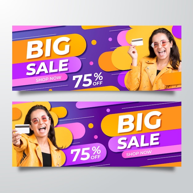 Gradient sale banners set with photo