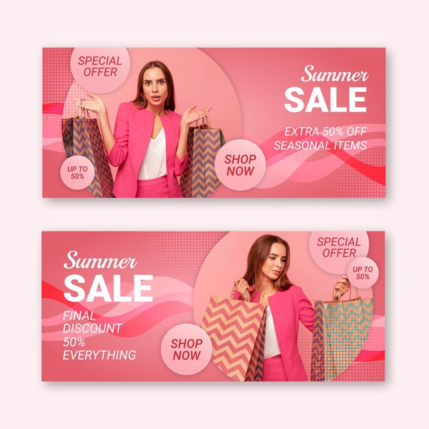 Gradient sale banners set with photo