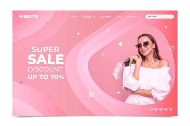 Free vector gradient sale landing page template with photo