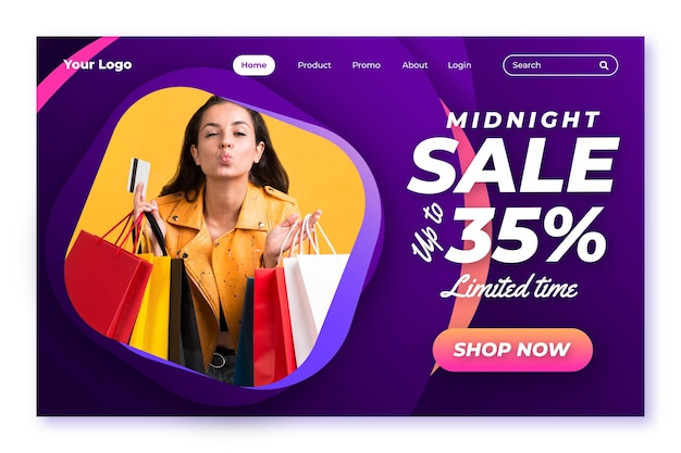 Gradient sale landing page template with photo