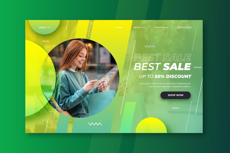 Free Vector gradient sale landing page with photo