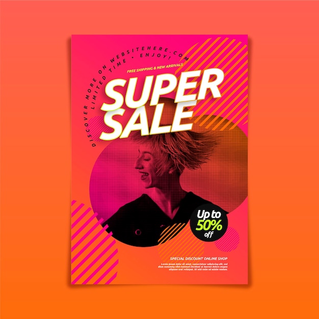 Free vector gradient sale poster with photo