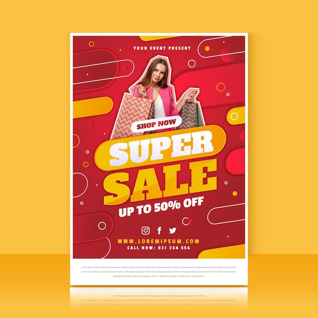 Free vector gradient sale poster with photo