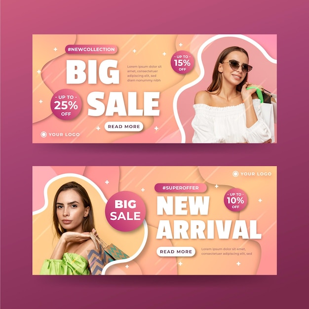 Free vector gradient sales banners with photo template