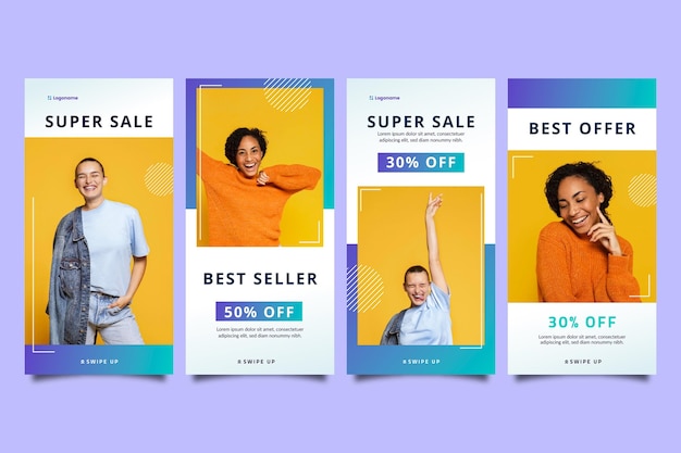 Free Vector | Gradient sales instagram stories set