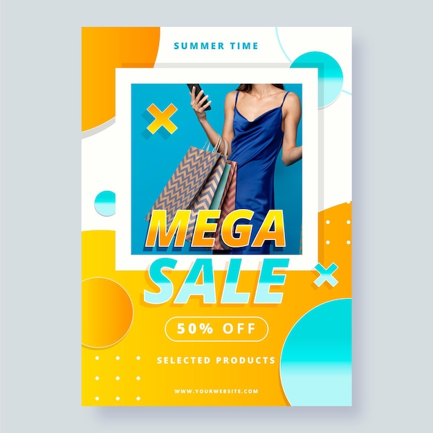 Gradient sales poster template with photo