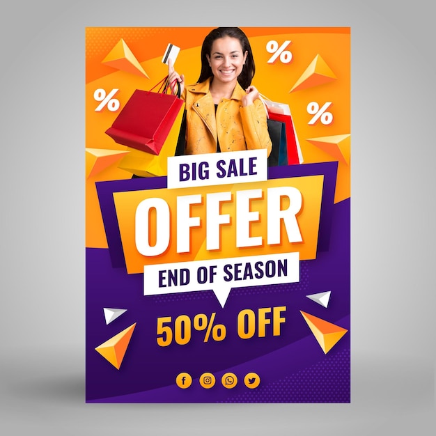 Free vector gradient sales poster template with photo