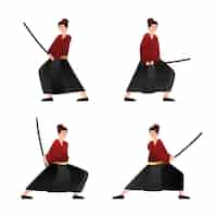 Бесплатное векторное изображение Коллекция градиентных самураев иллюстрирована