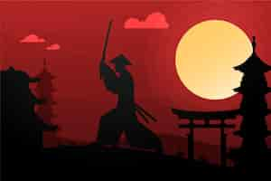 Free vector gradient samurai at dawn background