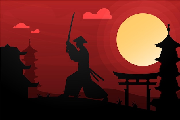 Gradient samurai at dawn background