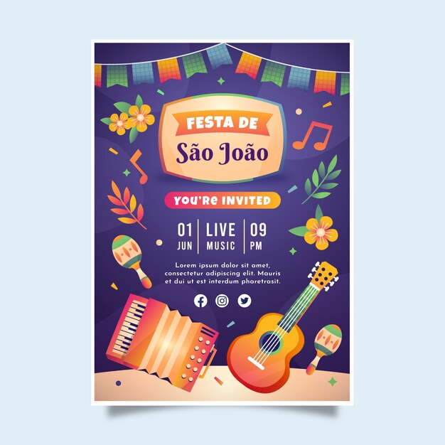 Gradient sao joao vertical poster template