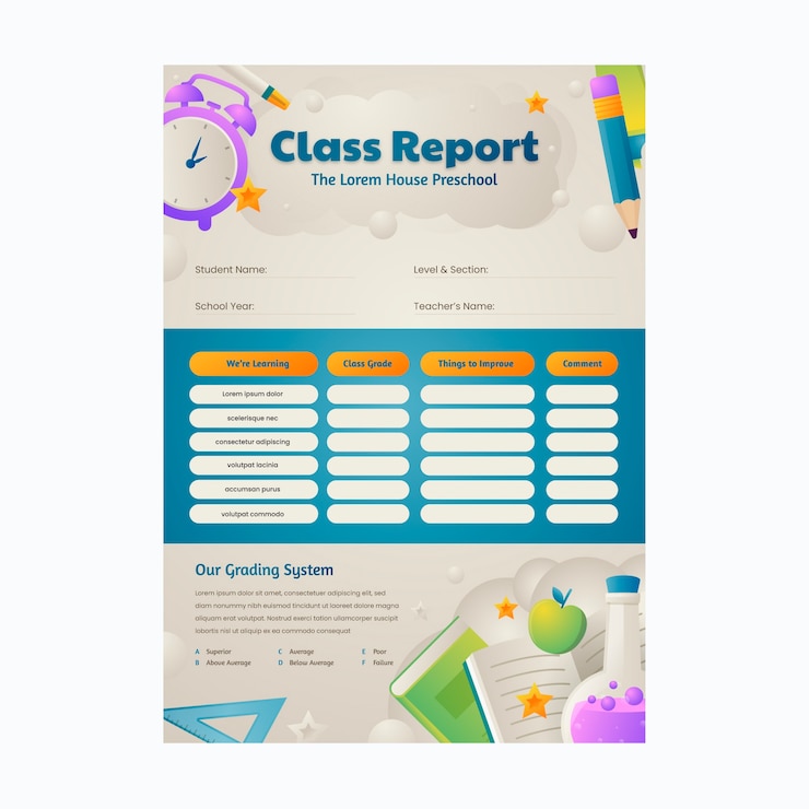Free Vector gradient school report card design