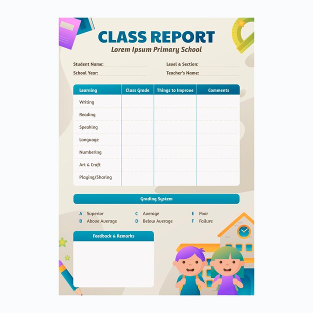 グラデーション学校の通知表のデザイン