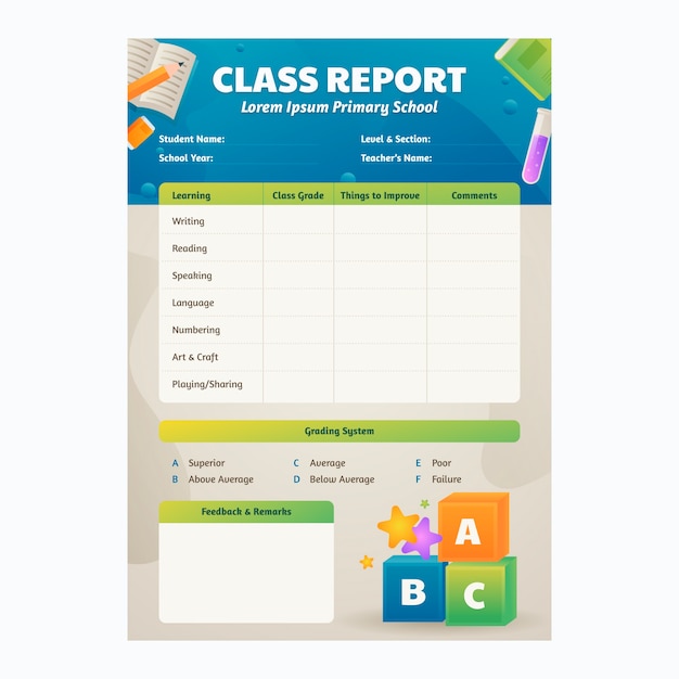グラデーション学校の通知表のデザイン