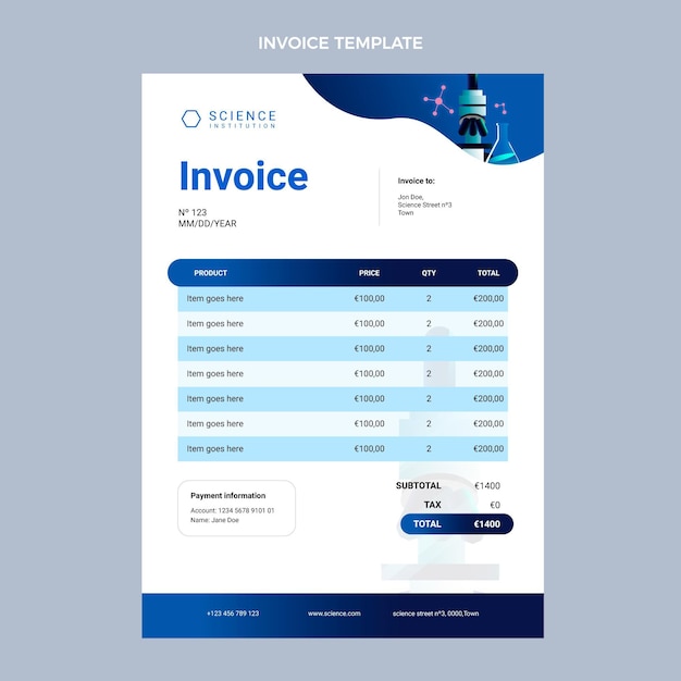 Free vector gradient science invoice template